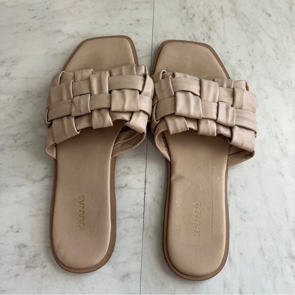 KAANAS Belinha Basketweave Leather Flat Sandals - Picture 2 of 8